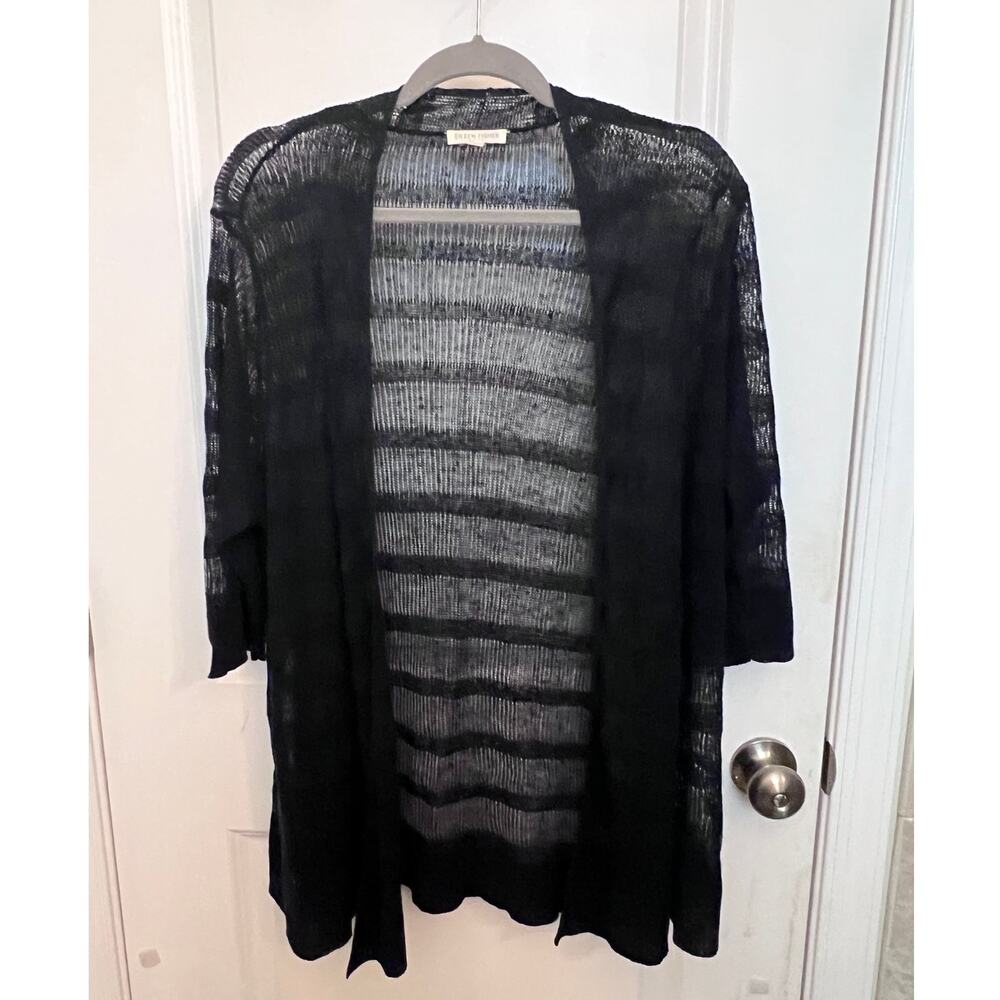 Eileen Fisher Organic Linen Open Cardigan Sweater 2X Navy quiet luxury Coastal